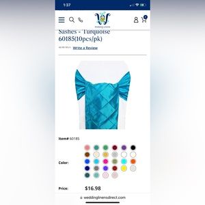 Turquoise chair sashes